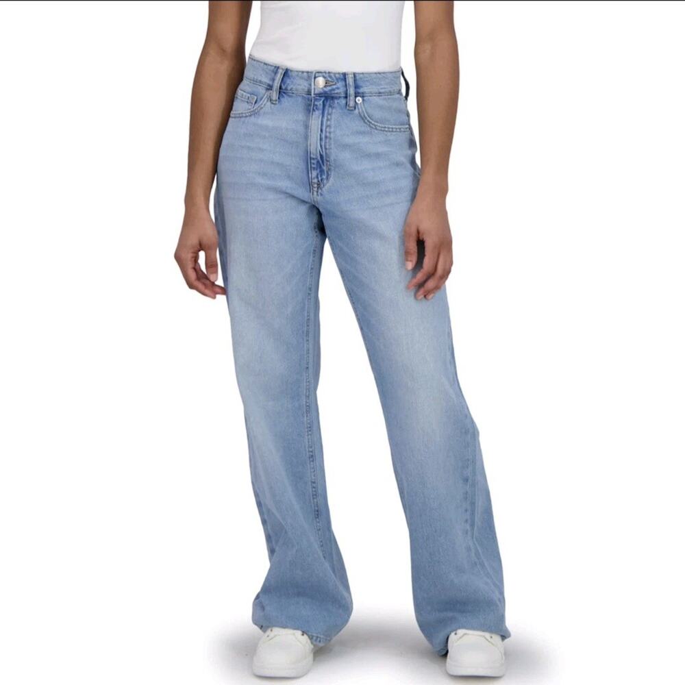 Aeropastle Women's High Rise Baggy Light Blue Wide Leg Denim Jean Size 2 Regular